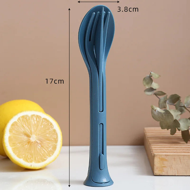 Blue kitchen kawaii utensils with measurements next to a lemon on a beige background