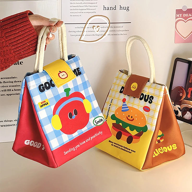 Two colorful children's kawaii bags with cartoon designs on a light background.