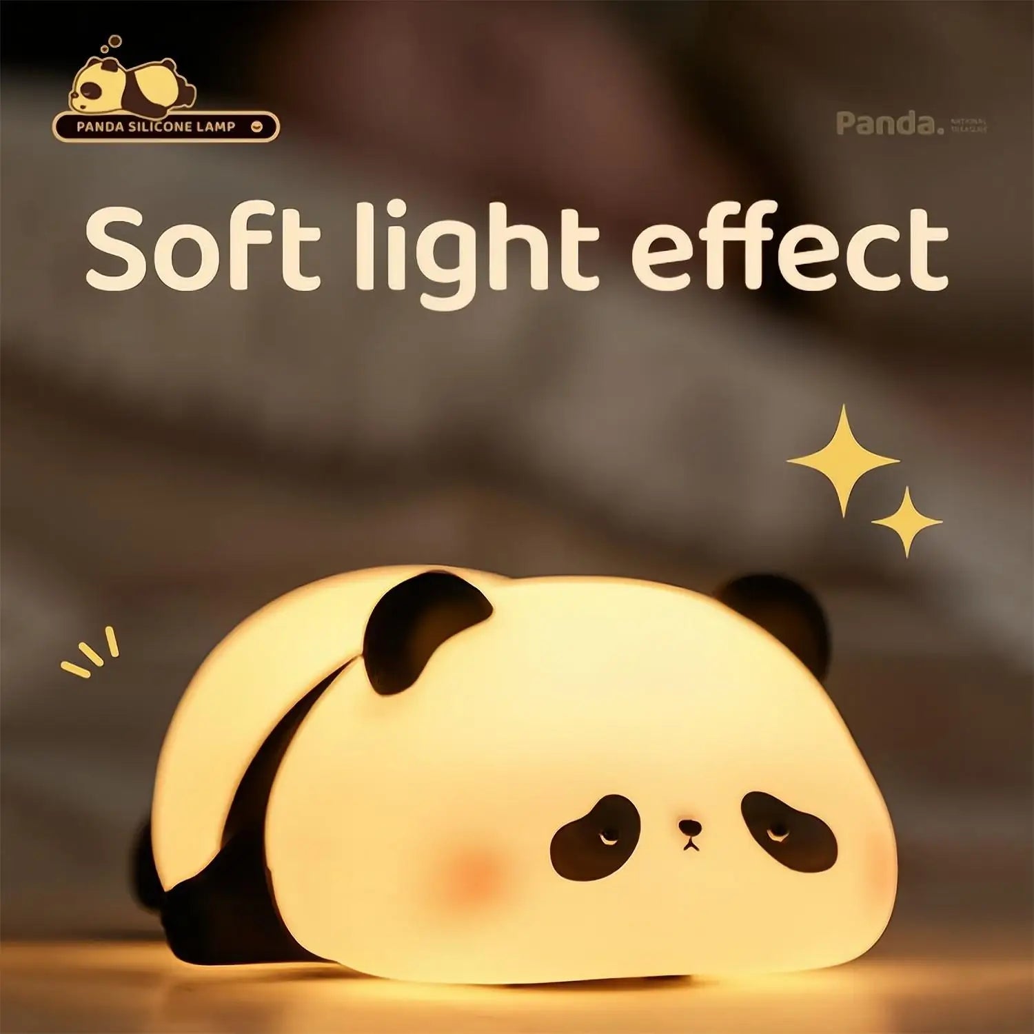 Panda kawaii lamp with a soft light effect on a dark background