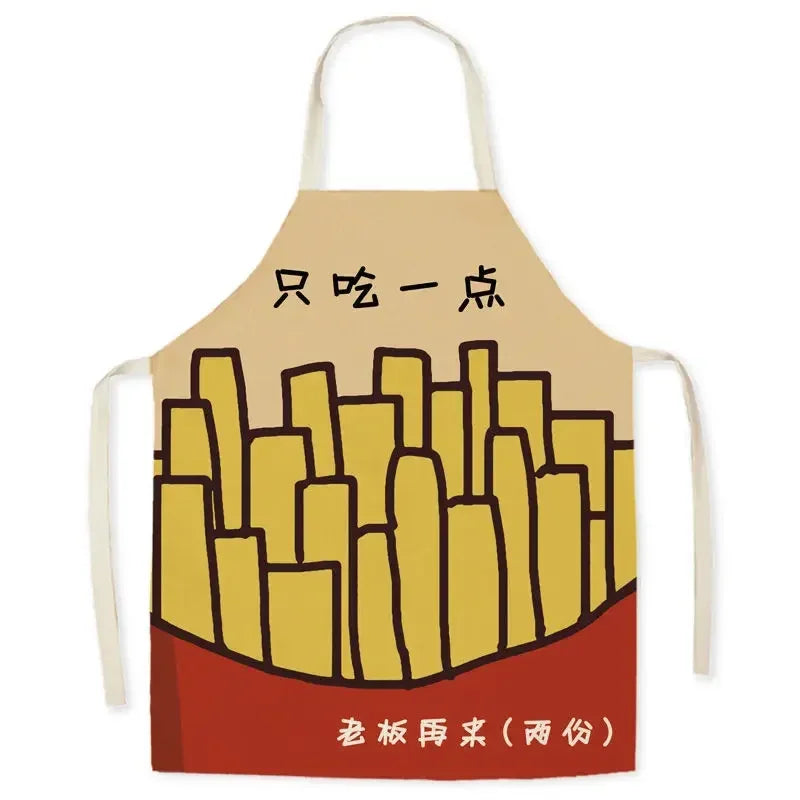 Kawaii apron with French fry design and text on a white background