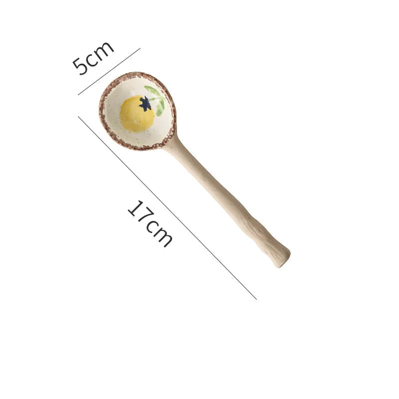 A lemon designed kawaii spoon on a white background