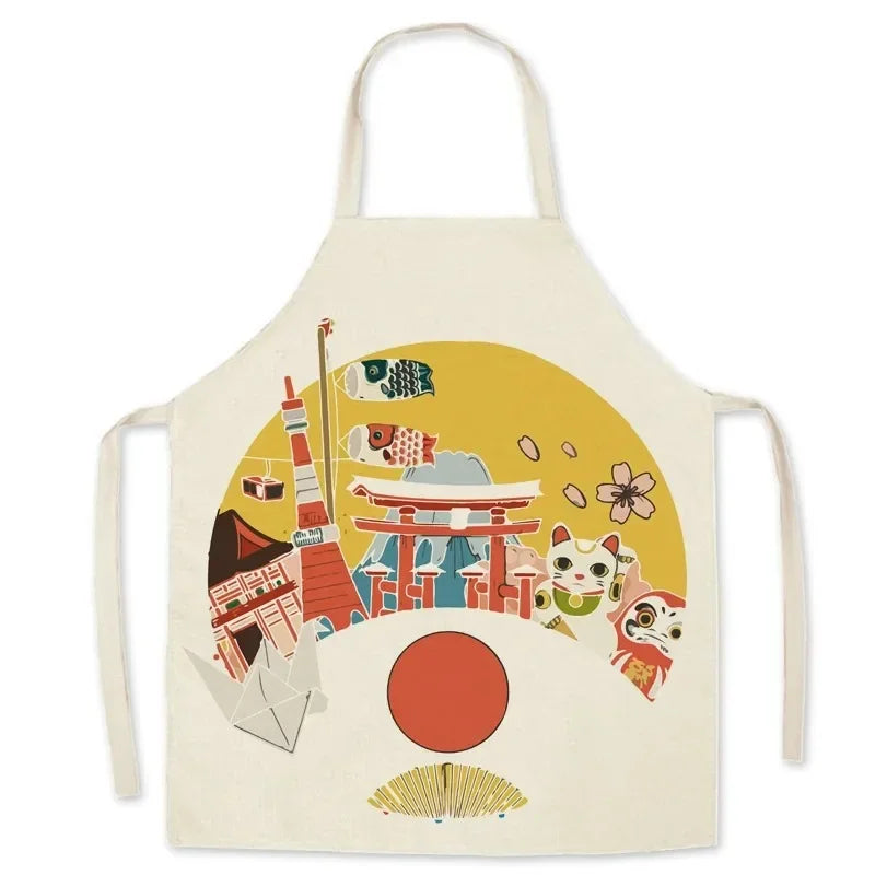 Kawaii apron with Japanese-themed design on a white background