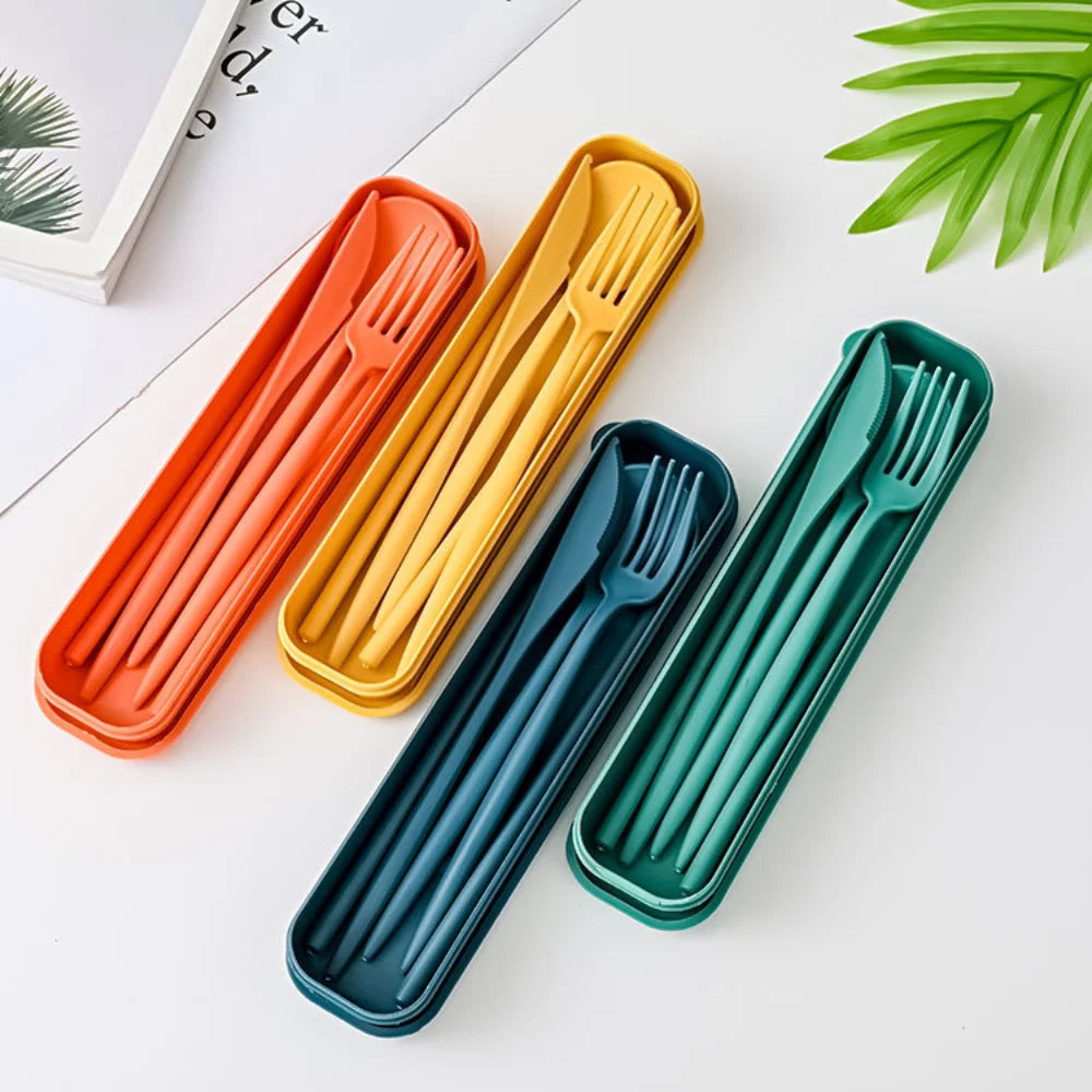 A set of colorful kawaii utensils on the kitchen table