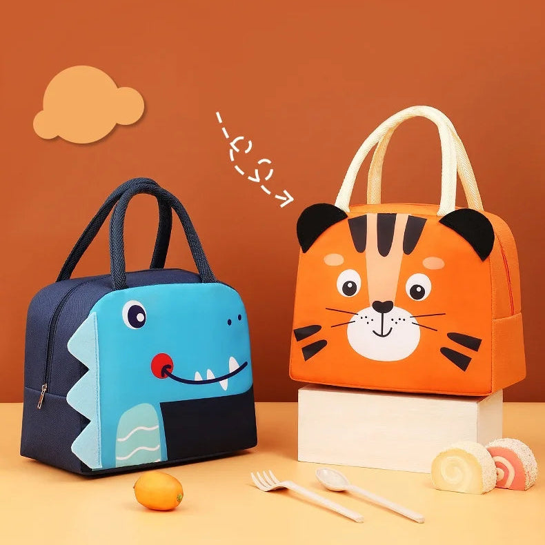 Cartoon-themed kawaii bento bags with a tiger design on an orange background