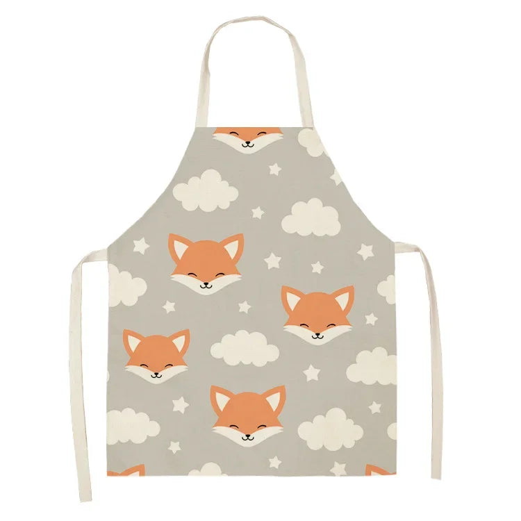 Children's kawaii apron with fox pattern on a gray background