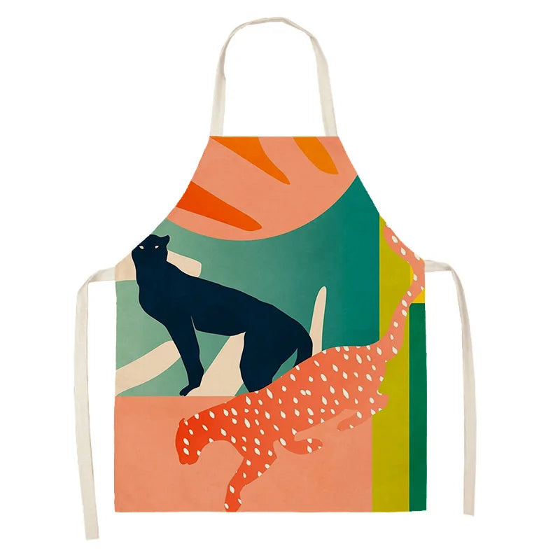 Colorful kawaii apron with a black cat design on a white background