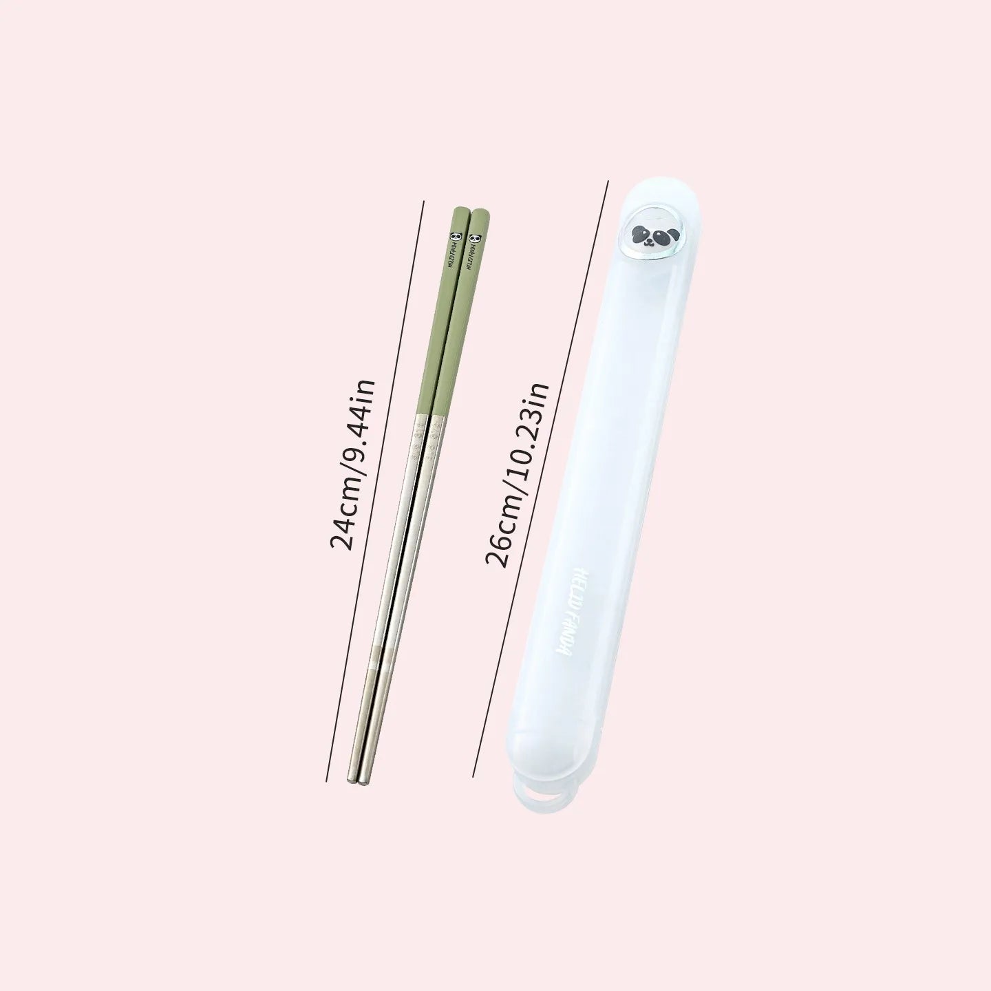 Kawaii chopsticks with measurement labels on a pink background