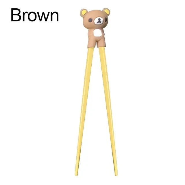 Kawaii chopsticks with a bear-shaped top on a white background, labeled 'Brown'.