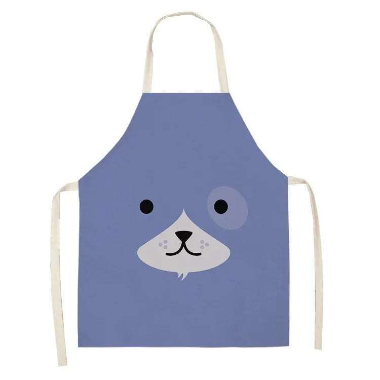 Blue kawaii apron with a bear face design on a white background