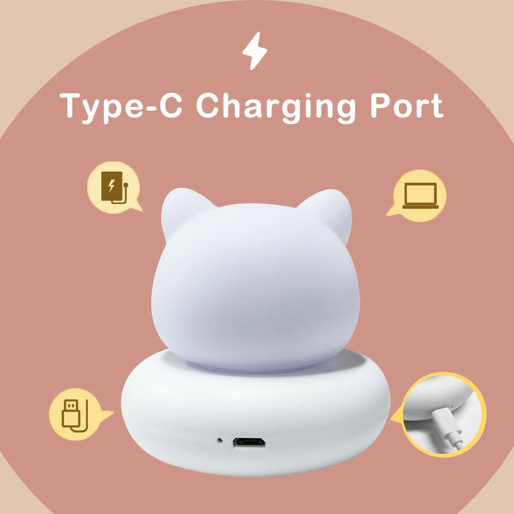 White kawaii cat-shaped device with Type-C charging port on a pink background