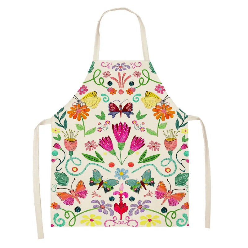 Colorful kawaii apron with floral and butterfly design on a white background