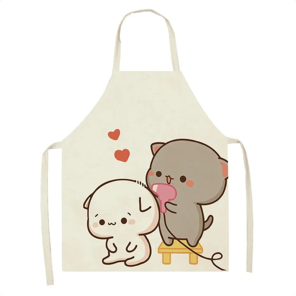 Apron with cartoon cat and ghost Kawaii design on a white background