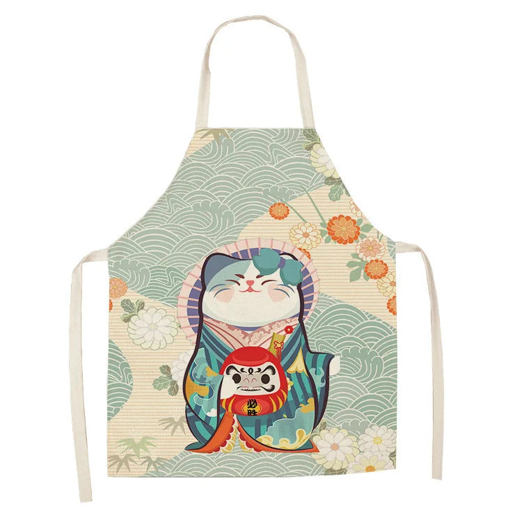 Colorful kawaii apron with a cat design on a white background
