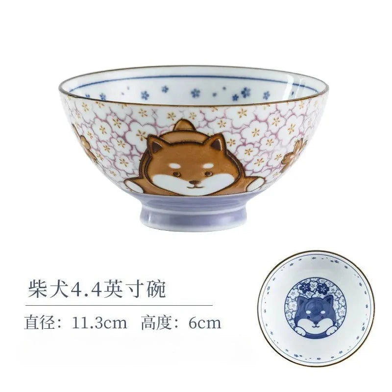 A kawaii bowl with a dog design against a white background