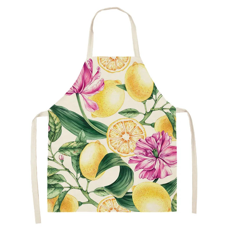 Kawaii apron with lemon and floral design on a white background