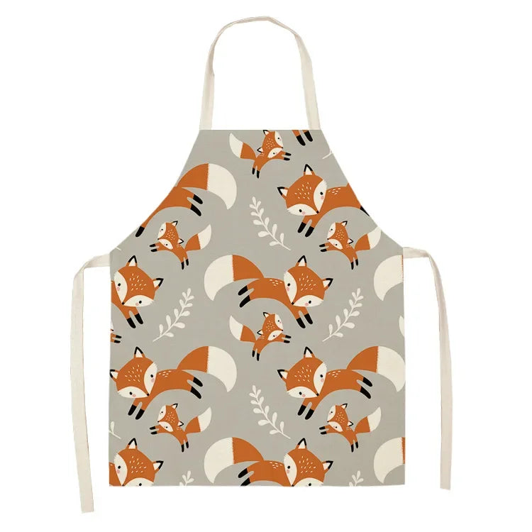 Kawaii apron with fox pattern on a gray background