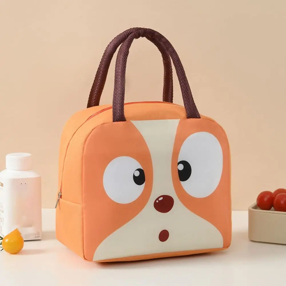 Orange kawaii bag with a cartoon face design on a beige background