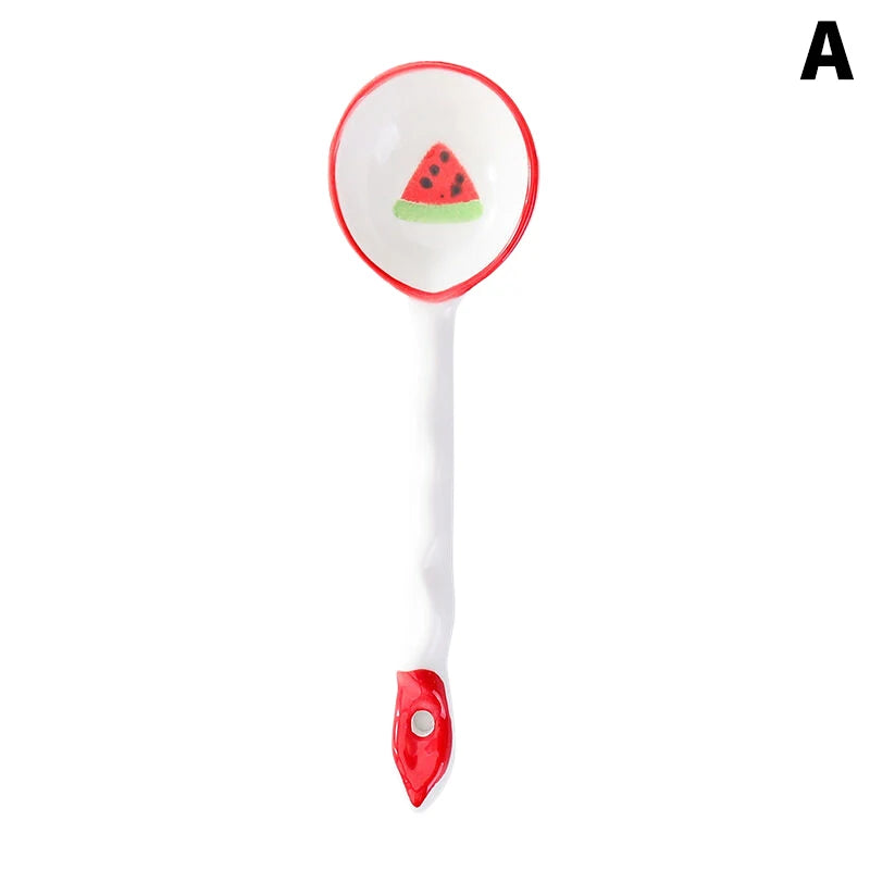 A strawberry designed kawaii spoon on a white background