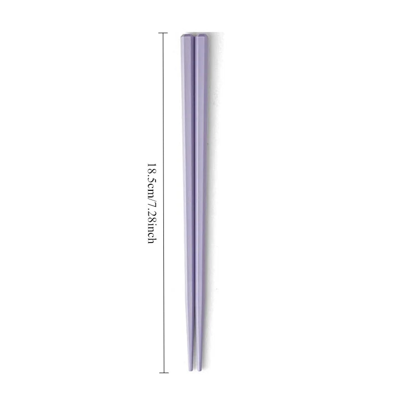 Purple kawaii chopsticks with measurement details on a white background