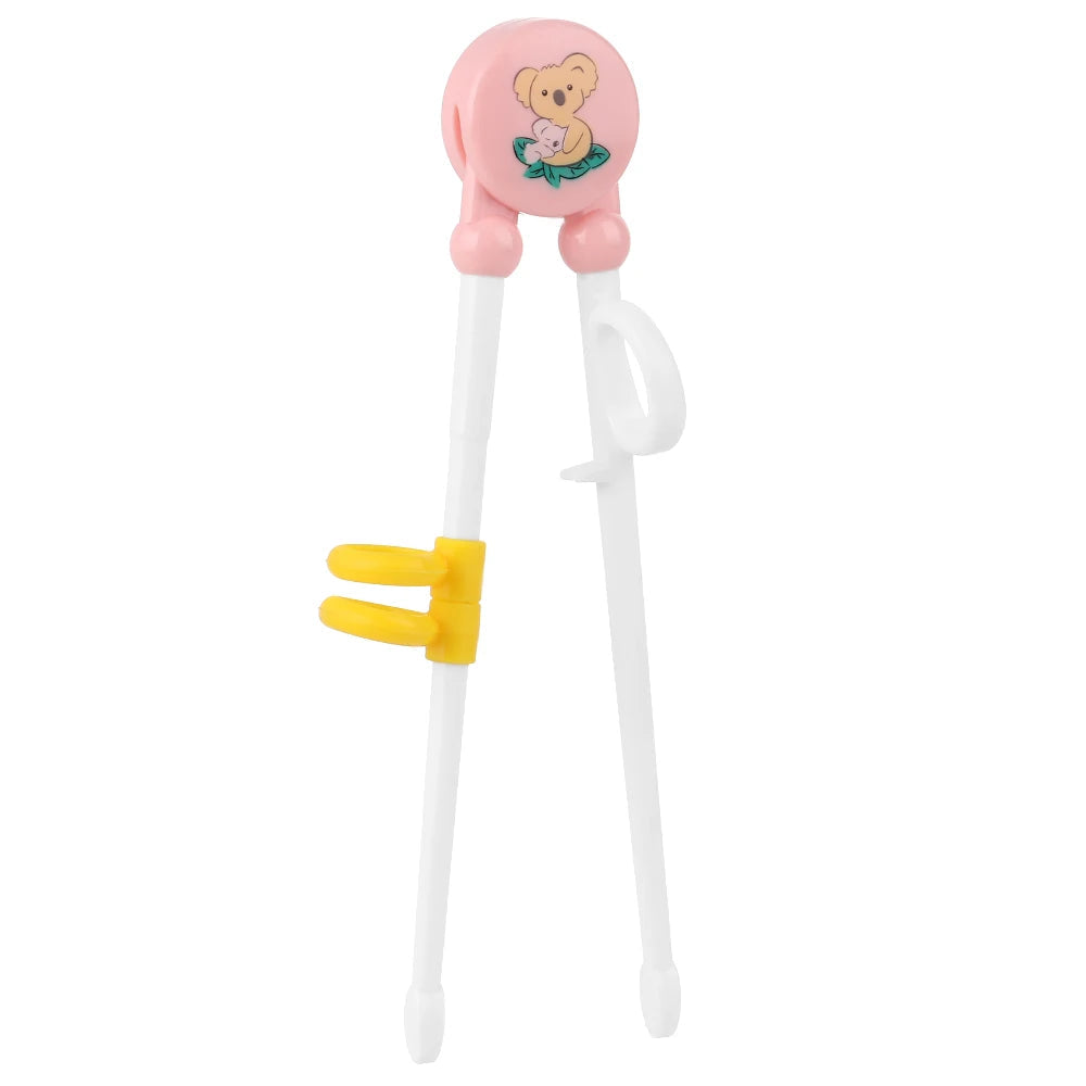 Pink kawaii koala-themed spoon and fork set on a white background