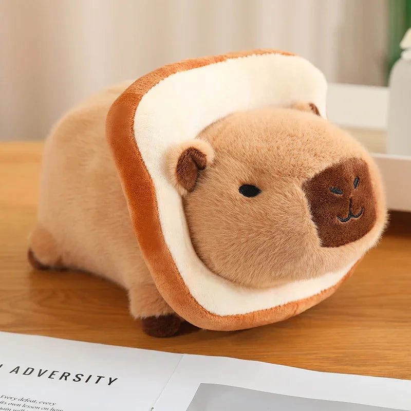 Kawaii plush toy resembling a groundhog on a wooden surface