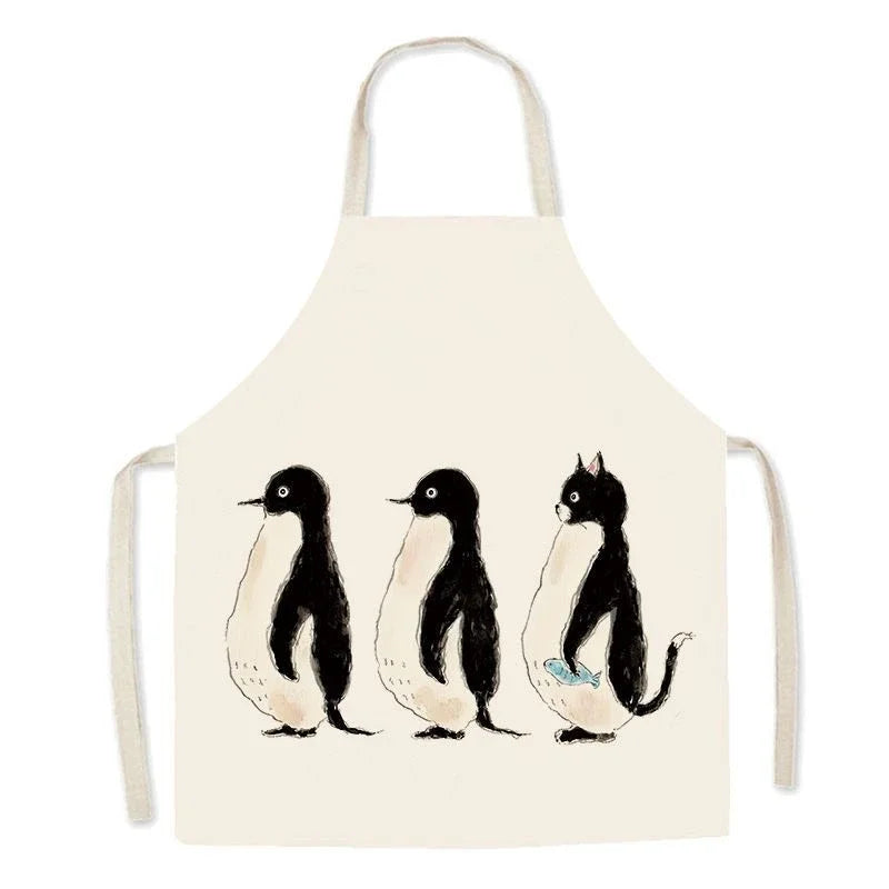 Kawaii apron with penguin design on a white background