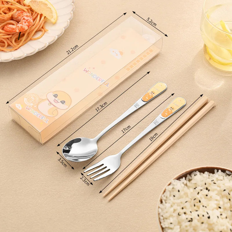 A brown kawaii utensils set with spoons and forks