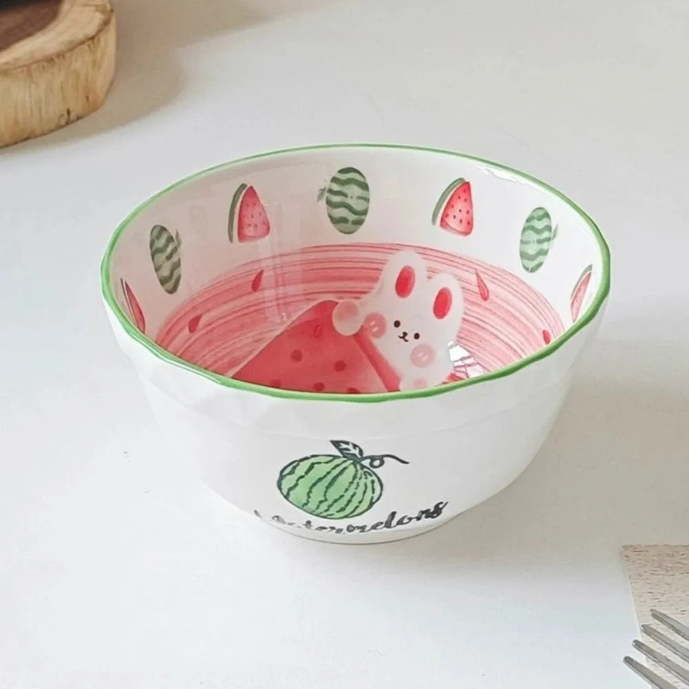 A watermelon designed kawaii ramen bowl on a table