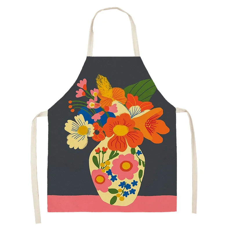 Colorful kawaii apron with floral design on a white background