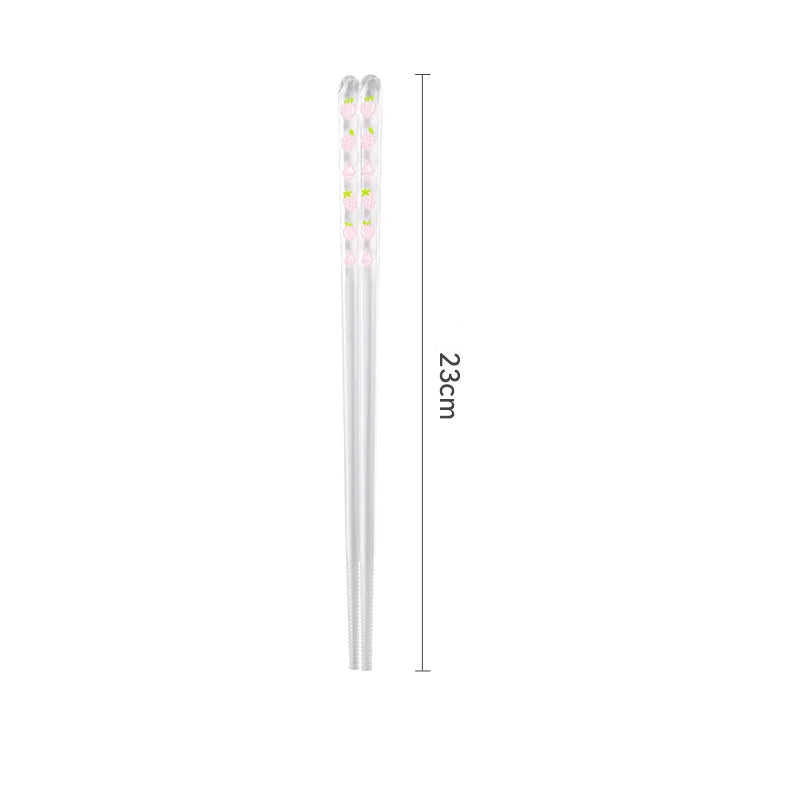 Pair of kawaii chopsticks with measurement details on a white background