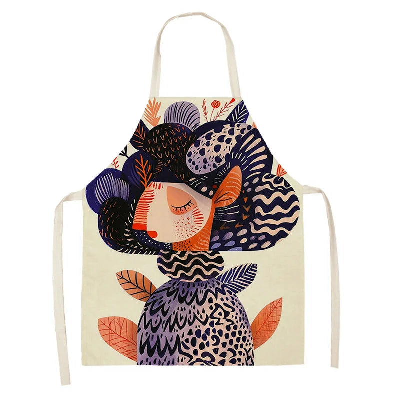 Colorful kawaii apron with a stylized face design on a white background
