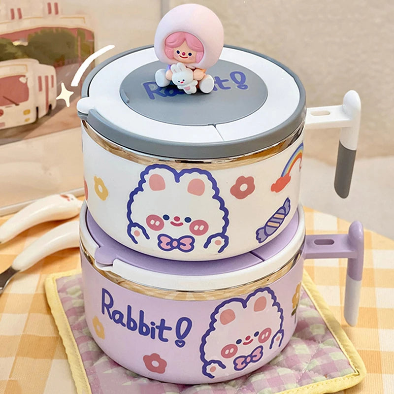 Two rabbit themed kawaii ramen bowls on top of each other