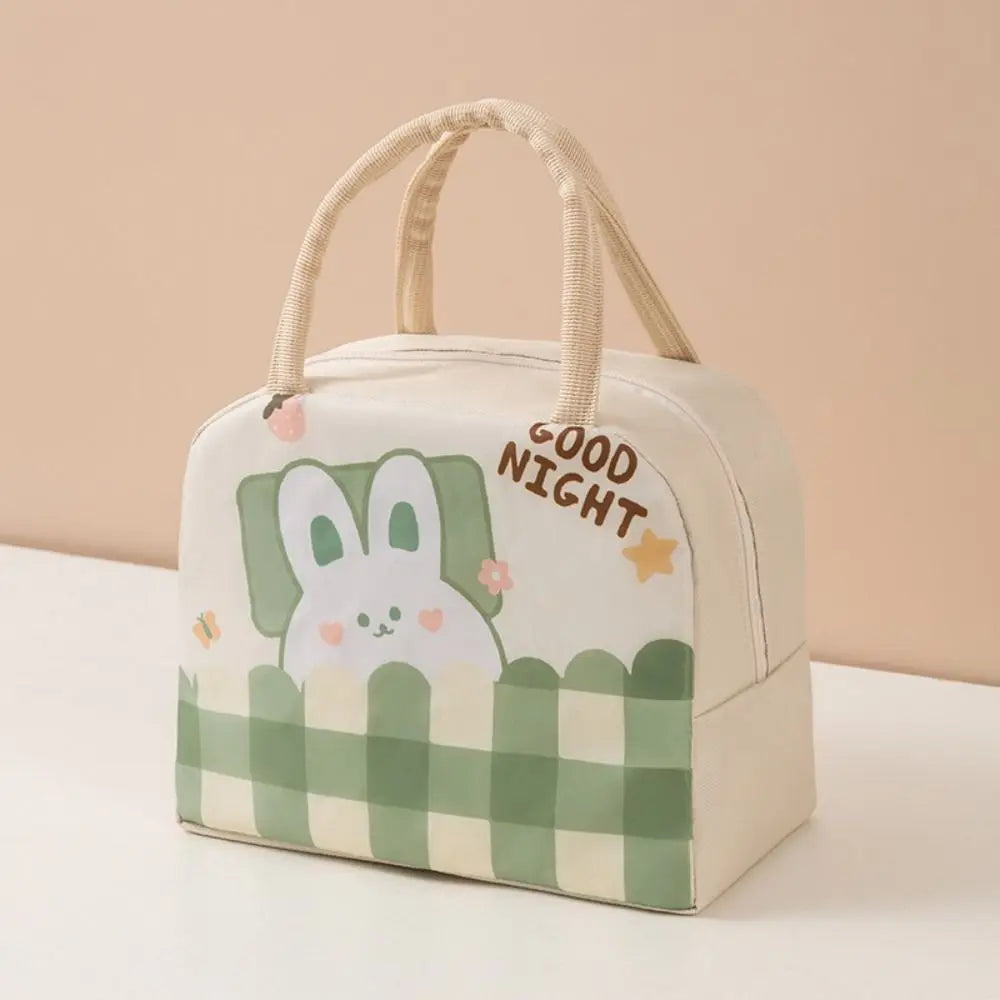 Small kawaii bag with a cartoon bunny and 'Good Night' text on a beige background