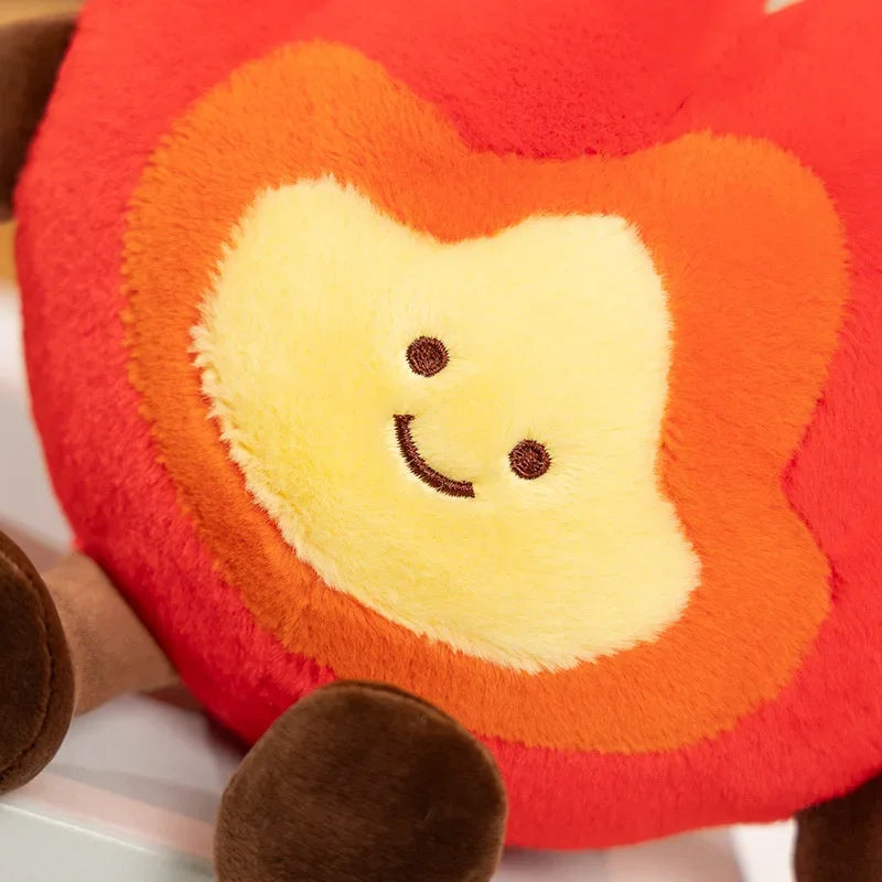 Kawaii plush toy with a smiley face on a red heart-shaped background