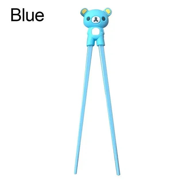 Blue cartoon bear-shaped kawaii chopsticks on a white background