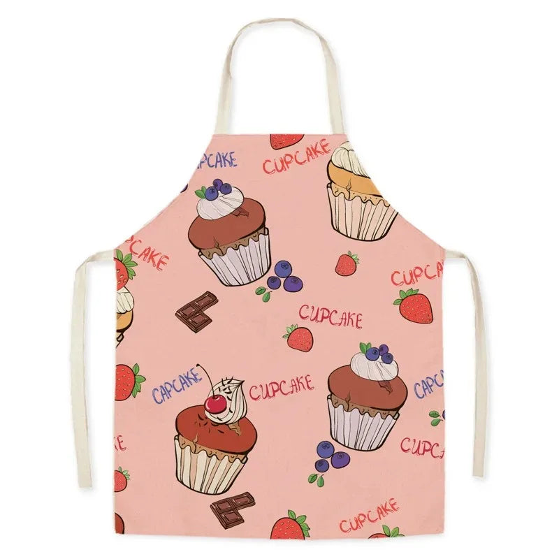 Children's Kawaii apron with cupcake pattern on a pink background