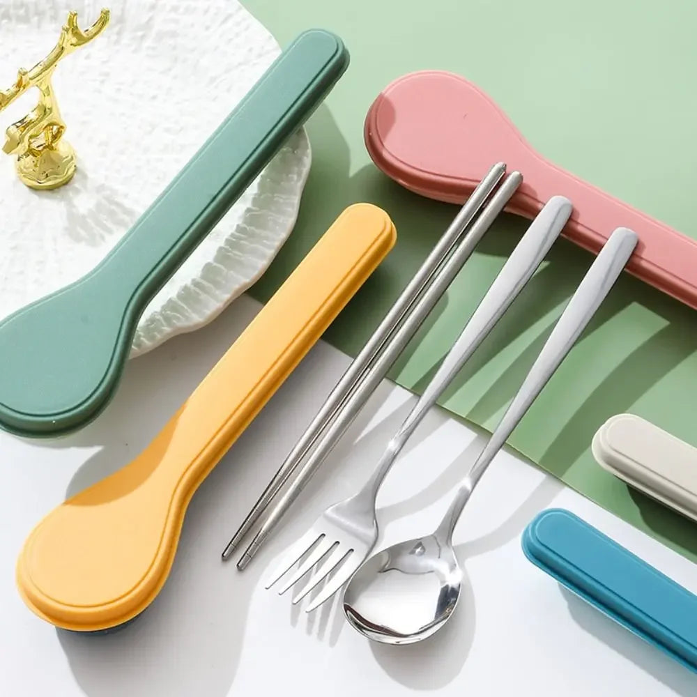 Colorful travel kawaii utensils set with utensils on a green and white background