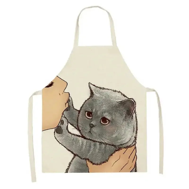 Kawaii apron with a design of a person holding a cat on a white background