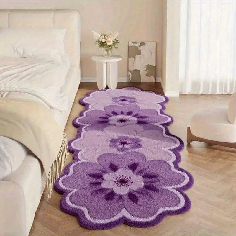Purple floral-patterned kawaii rug in a living room setting