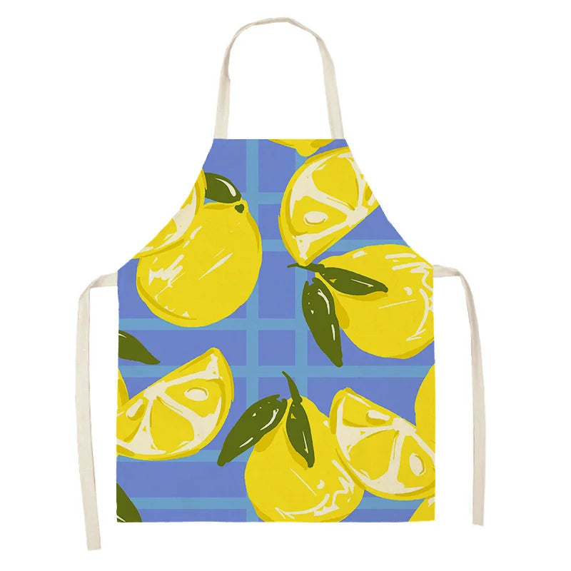 Kawaii apron with lemon pattern on a blue background