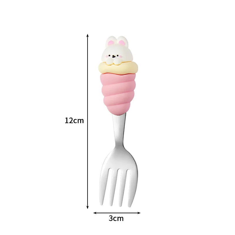 Kawaii spoon with cartoon ice cream design and measurements on a white background