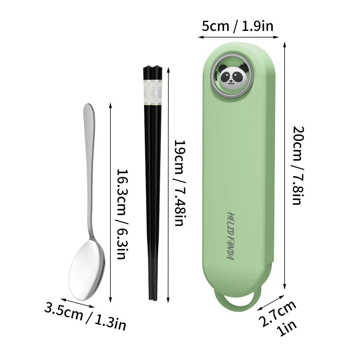 Green kawaii utensils on a white background