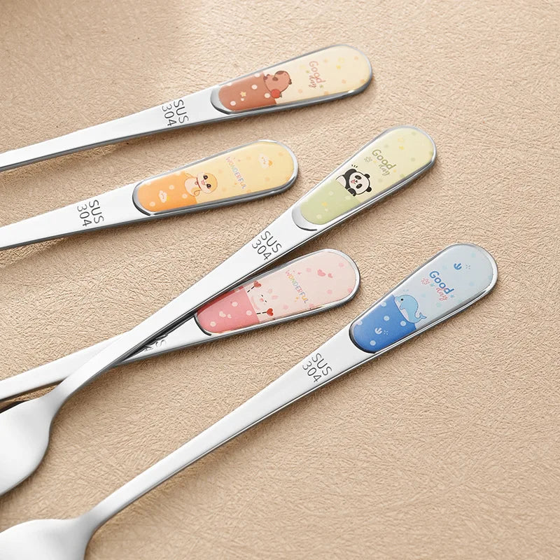 Close up of various kawaii spoons in different colors