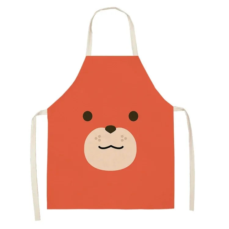 Red kawaii apron with a bear face design on a white background