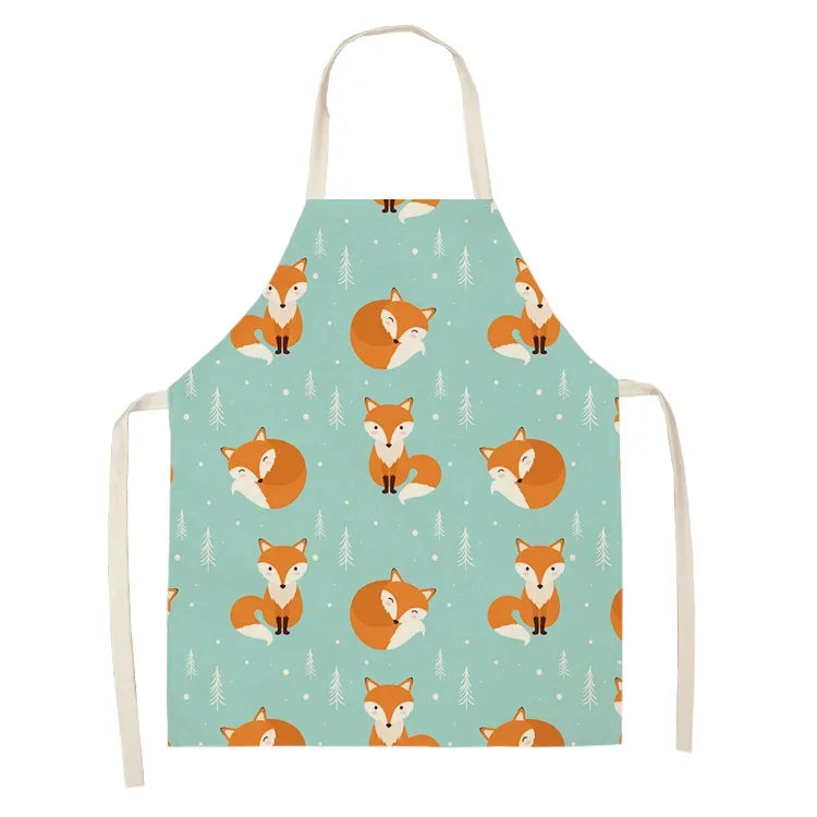 Kawaii apron with fox pattern on a light blue background