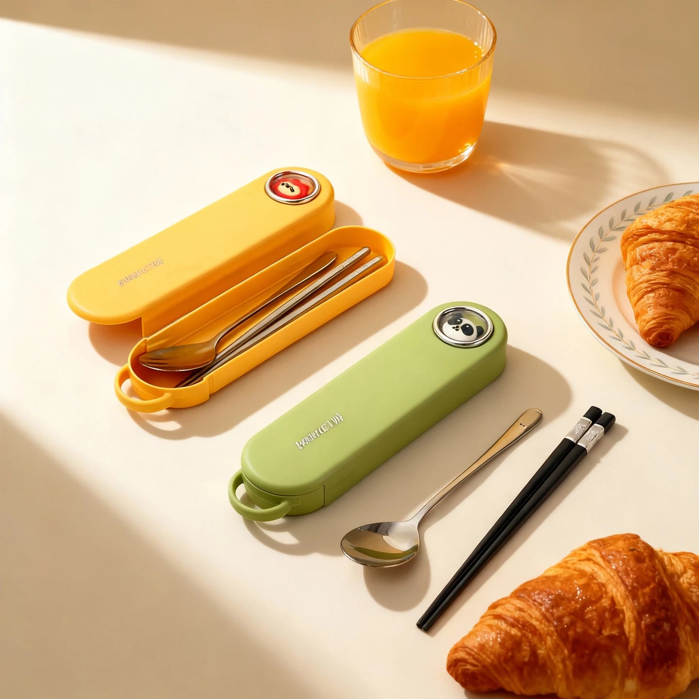 Yellow and green animal shaped kawaii utensils