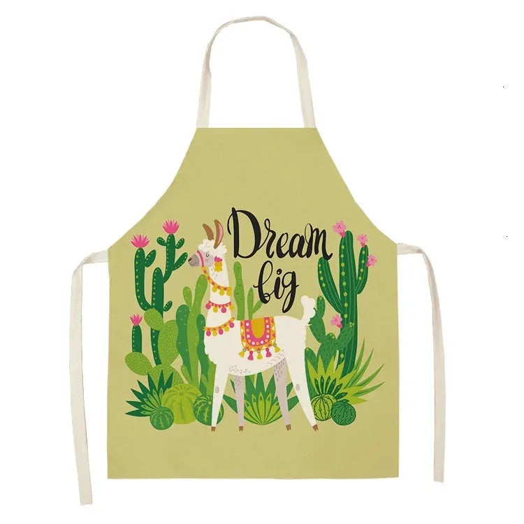 Apron with llama and cactus Kawaii design and 'Dream Big' text on a white background