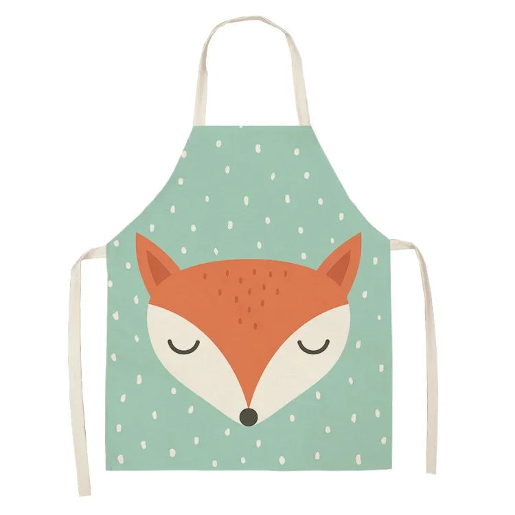 Children's kawaii apron with a fox design on a light blue background