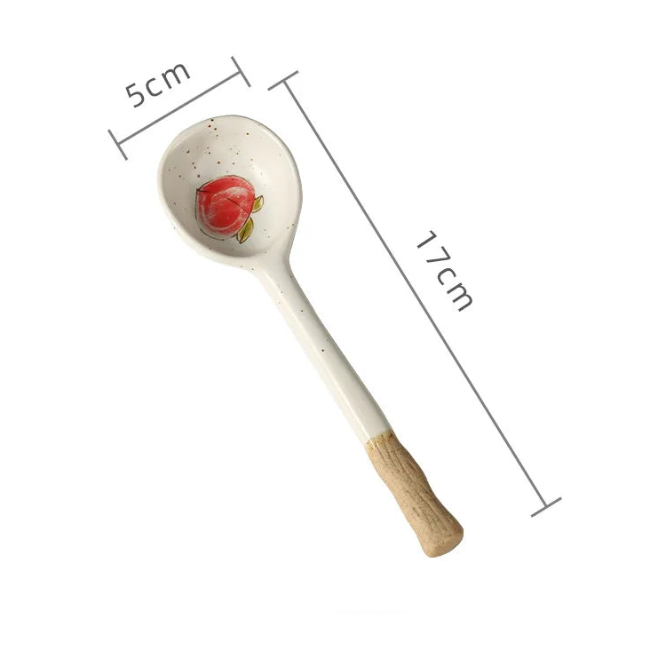 A white ceramic kawaii spoon with measurements