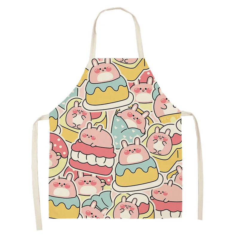 Children's kawaii apron with cartoon character pattern on a white background